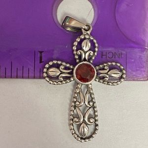 Sterling Silver w/garnet cross pendant